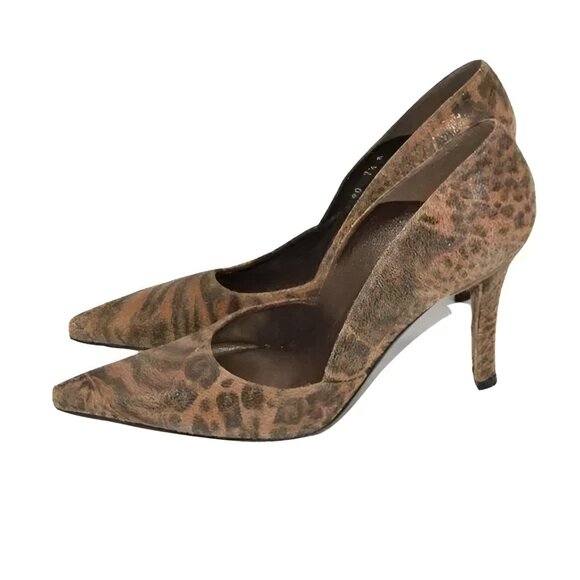 Stuart Weitzman Brown Camel Tan Pony Fur Leopard Cheetah Leather Heels Pumps 7.5 - Picture 3 of 11